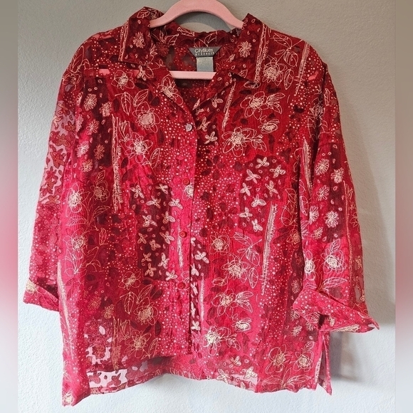 City Blues By Koret Floral Semi Sheer Shirt Women's Size L - Picture 1 of 4